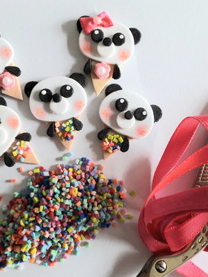 Apliques sorvetinhos de panda kit com 50 unidades