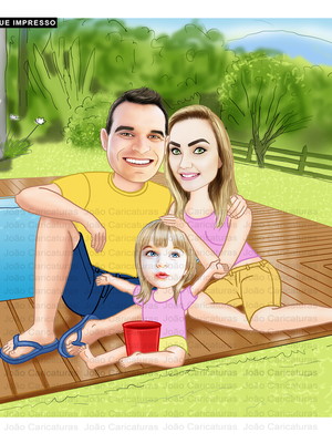 Desenho caricatura familia pai mãe piscina (preço p pessoa)