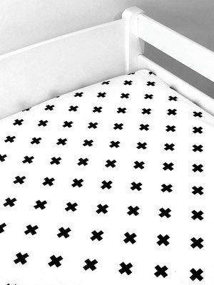 Lençol de elástico solteiro cruzetas preto e branco