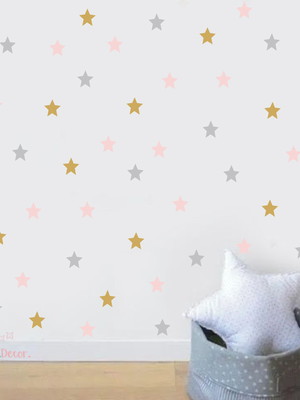 Adesivos de parede estrelas rosa dourada e prata
