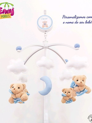 Móbile musical p/ berço ursinho fraldinha azul