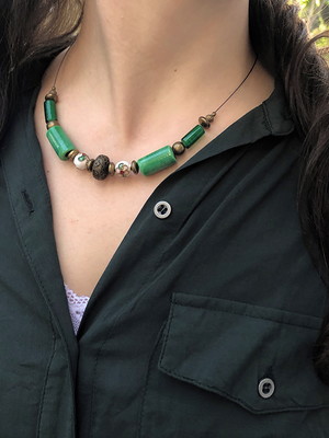 Colar murano verde e cloisonné