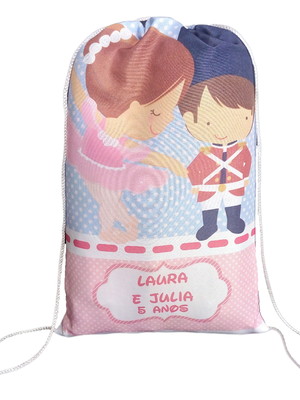 Mochilinha sacolinha personalizada bailarina e soldadinho