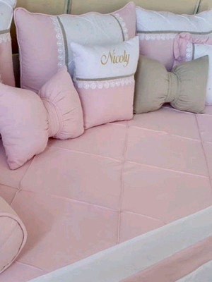 Kit cama babá rosa branco 6 peças