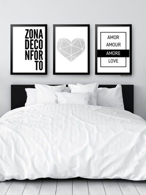 Kit 3 quadros para casa - quarto casal zona de conforto