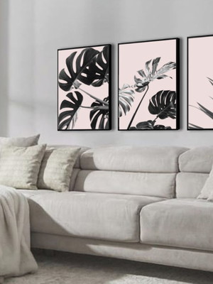 Kit 3 quadros decorativos folhas verdes botânico com moldura