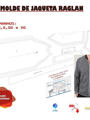 Molde de jaqueta raglan do pp ao xg em corel e pdf por email
