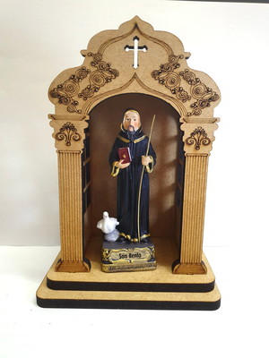 Imagem são bento resina 9cm e capela oratorio madeira