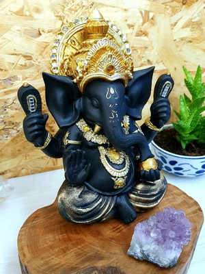 Ganesha 21cm | preto e dourado