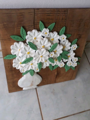 Quadro madeira demolicao flores