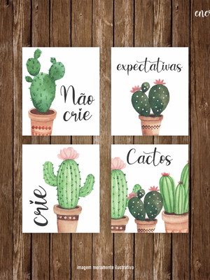Quadrinhos decorativos - cactos - 4 unidades