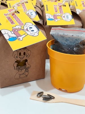 Lembrancinha kraft sementes de flores - cascão