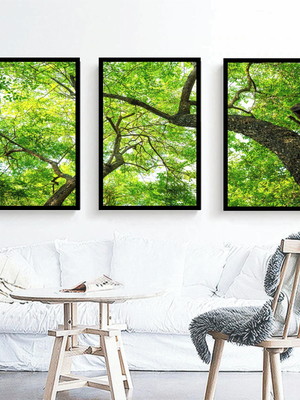 Kit 3 quadros decorativos folhas verdes botânico com moldura