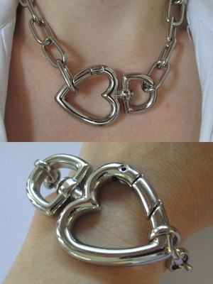Conjunto mosquetão coração + conjunto choker/pulseira elos