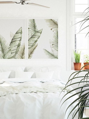 Conjunto 2 quadros decorativos folhagem bananeira
