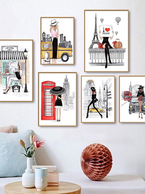 Conjunto 6 quadros decorativos mulher países