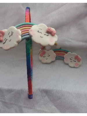 Kit tiara infantil com aplique em biscuit