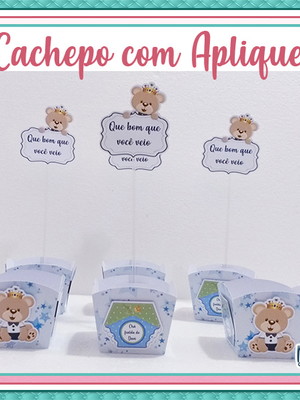 Cachepô com aplique e palito transparente
