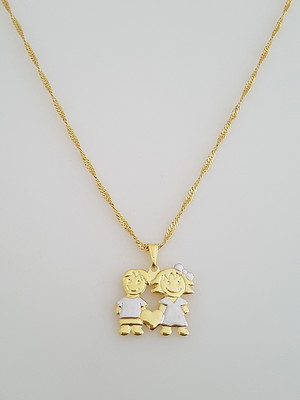 Corrente pingente casal de filhos folheado ouro 18k. c1p66