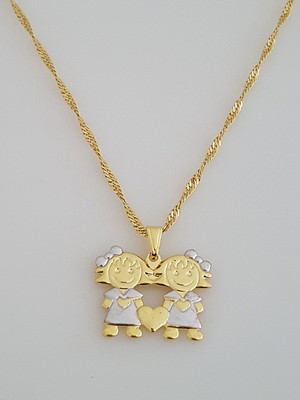 Corrente pingente duas filhas folheado ouro 18k. c1p69