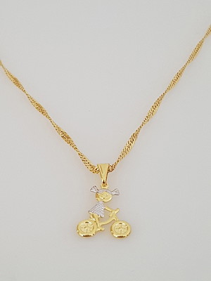 Corrente pingente menina bicicleta folheado ouro 18k. c1p75