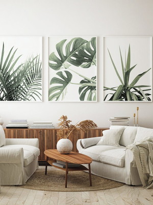Conjunto 3 quadros decorativos folhagens tropicais lindo