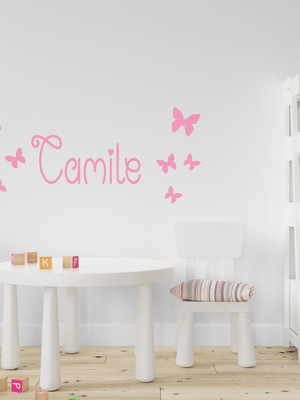 Adesivo de parede infantil nome personalizado com borboleta