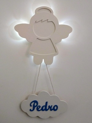 Luminária anjinho com luz de led e plaquinha nome bebe