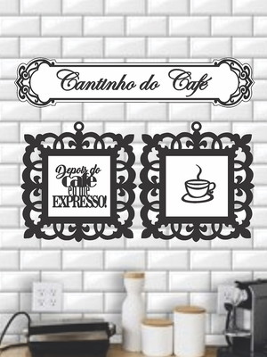 Plaquinha letreiro frase cantinho do café mdf 40cm preto