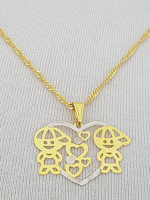 Corrente pingente dois meninos folheado ouro 18k. c1p211