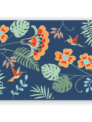 Quadro pintura em tela floral azul 140x70cm