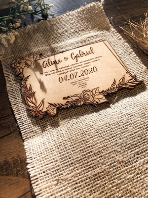 Convite de casamento rústico em mdf - 08