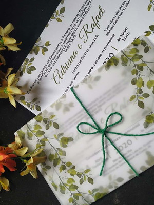 Convite de casamento papel vegetal verde