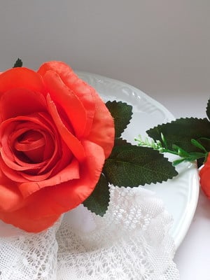 Porta guardanapos de rosas laranja flores permanentes 6 pçs