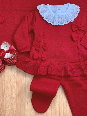 Saida maternidade menina vestido vermelho tricô 4 peças luxo