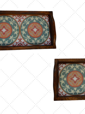 Kit bandeja com azulejo em madeira angelim