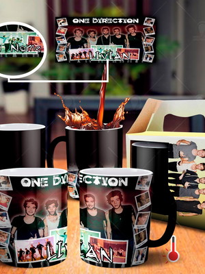 Caneca mágica grupo one direction com nome + caixinha