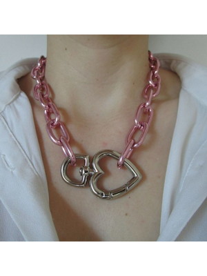 Colar choker corrente pink fecho mosquetão prata