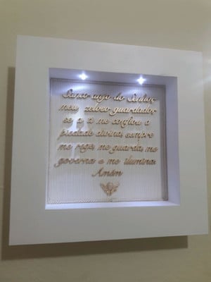 Oração santo anjo bege com dourado