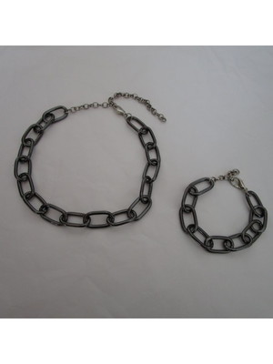 Conjunto choker corrente elos + pulseira elos grafite