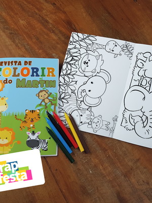 Revista colorir + giz de cera festa safari
