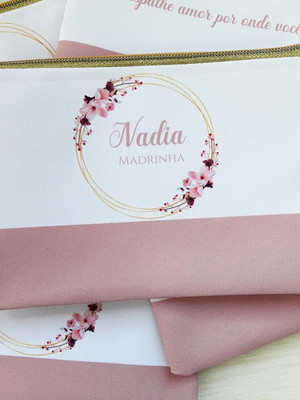 Kit necessaire madrinha com zíper dourado