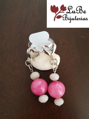 Brinco cristal rosa em coração prata