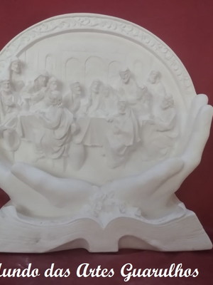 St1064- santa ceia nas mãos gg 35cmx36cm em gesso cru