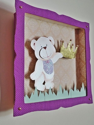 Quadro de bebê em cartonagem ursinho real