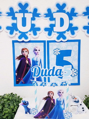 Kit festa em casa frozen 2 topo e bandeirola