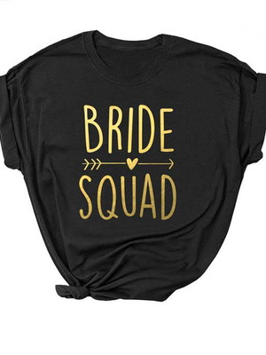 Babylook - camiseta team bride preta com dourado