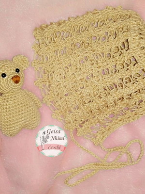 Touca vintage + urso amigurumi newborn