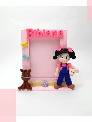 Porta retrato fazendinha de mdf e biscuit 10x8