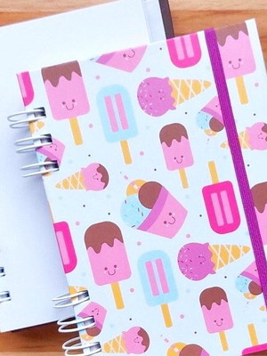 Caderno sem pauta sorvete + lápis